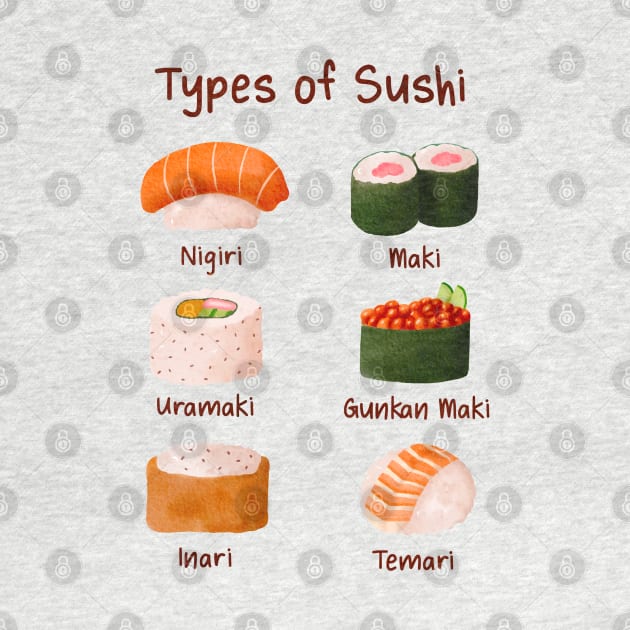 Watercolor Types Of Sushi by rustydoodle